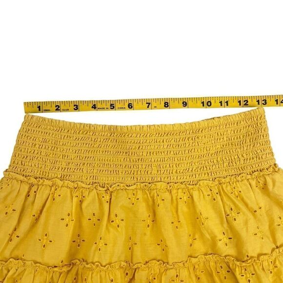 American Eagle Outfitters Womens Eyelet Smocked Waist Mini Skirt Yellow Sz Small - Picture 13 of 14